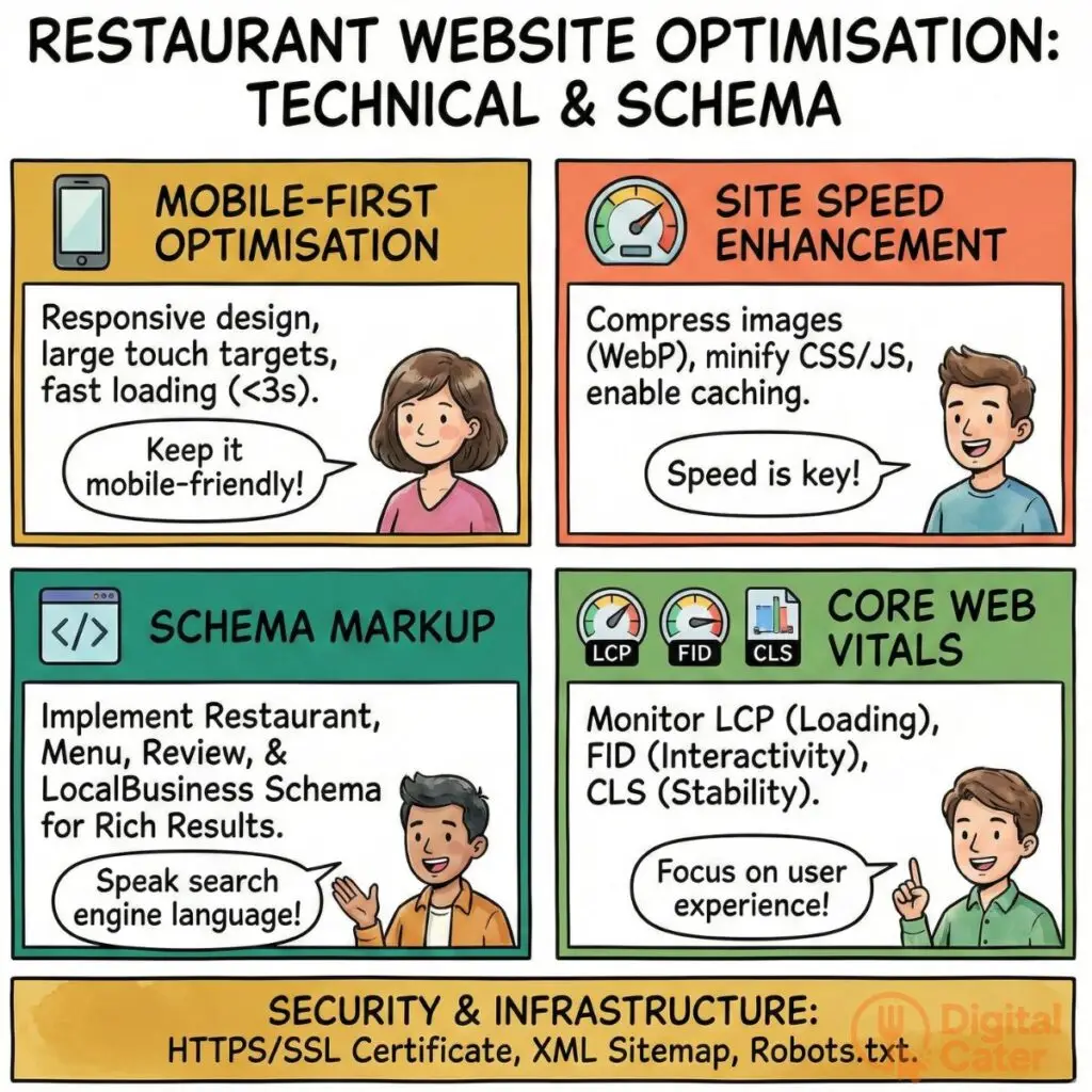 restaurant website optimisation tech and schema