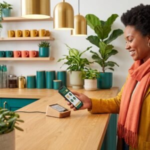 Customer scanning a restaurant loyalty app at a counter