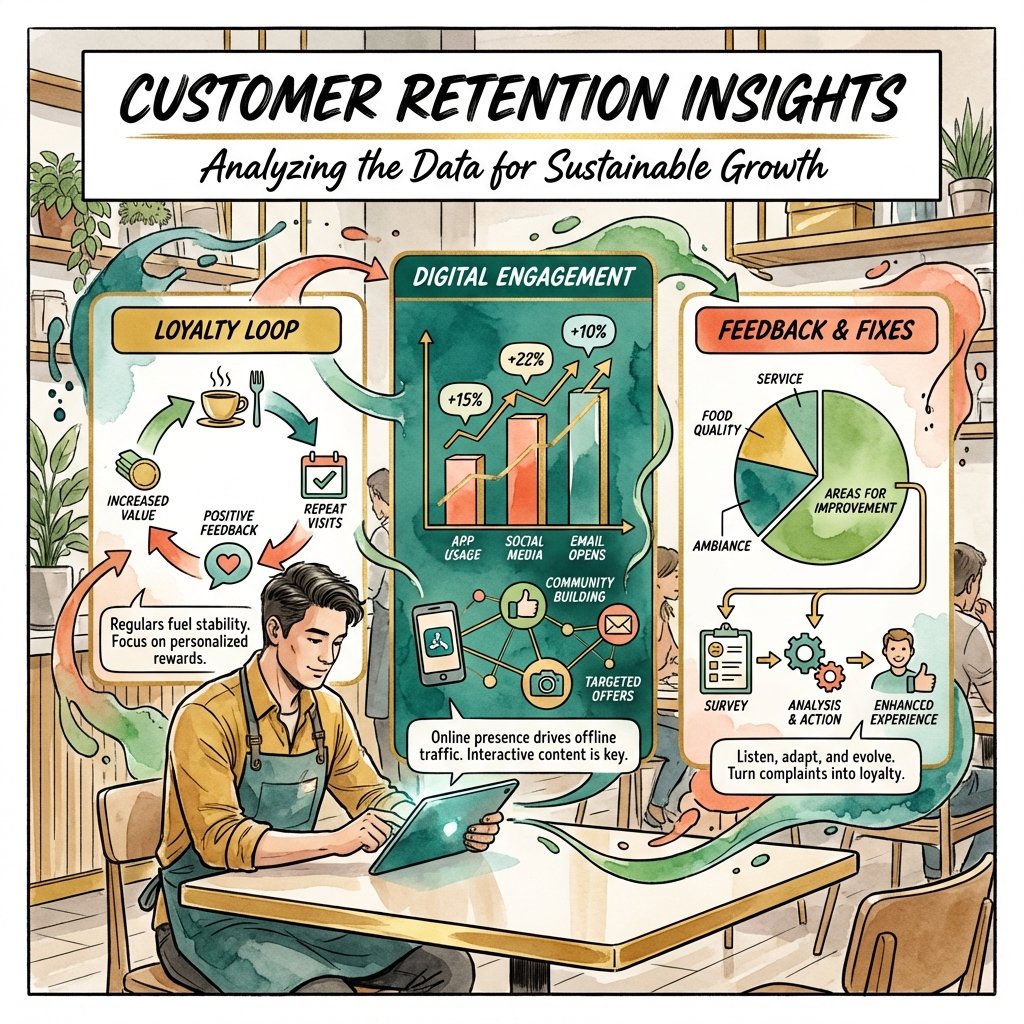 Restaurant owner analyzing loyalty retention data