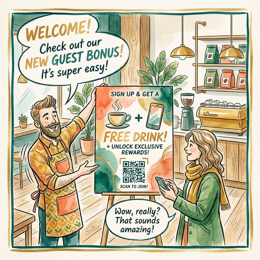 Restaurant staff explaining loyalty program to a customer
