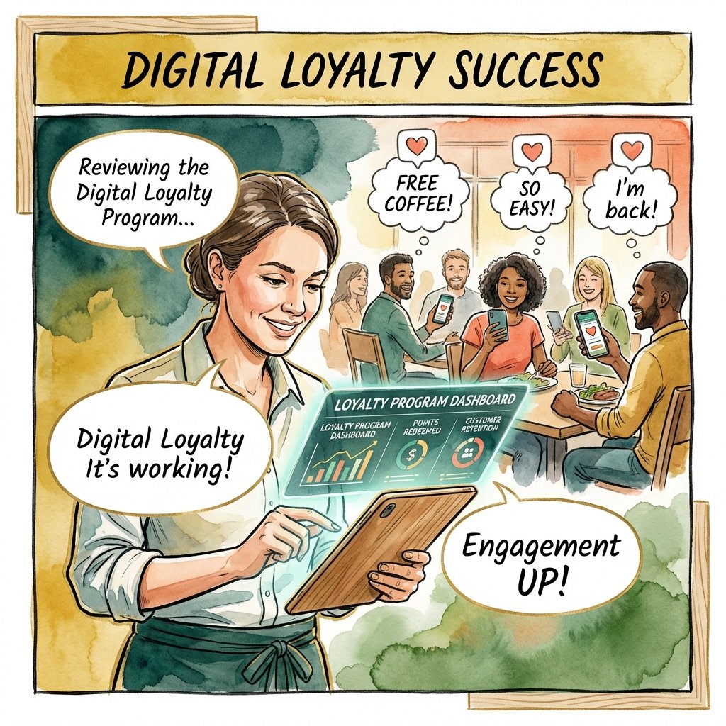 Restaurant manager reviewing customer loyalty program