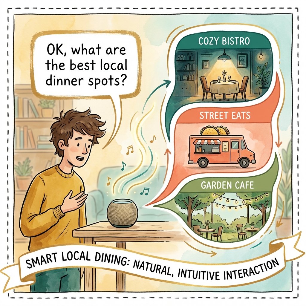 Person using voice search to find local restaurants