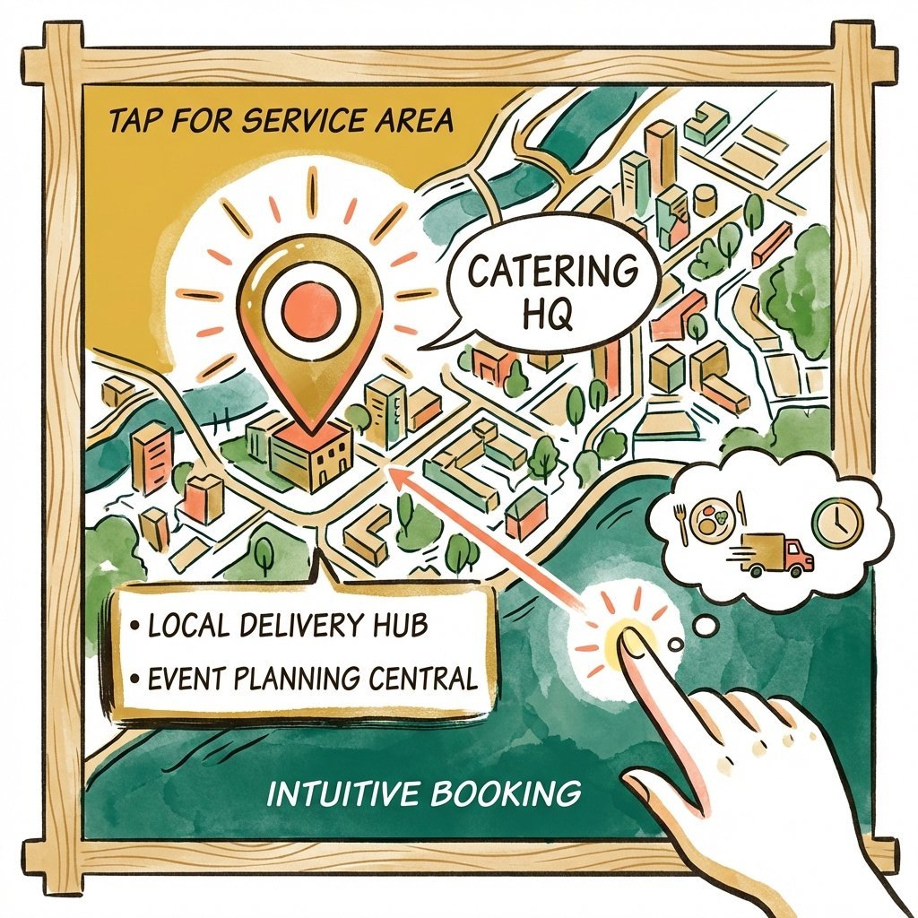 City map highlighting local catering SEO