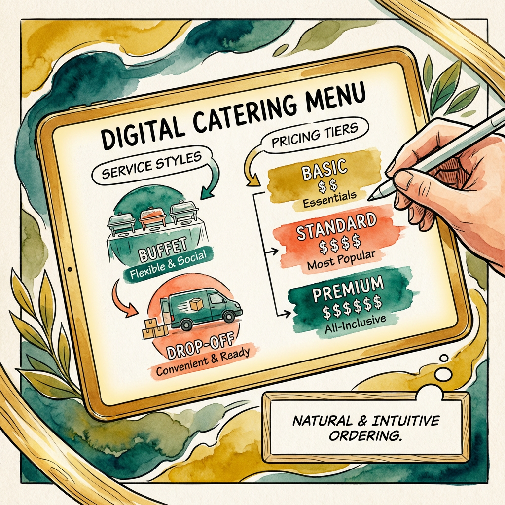 Digital menu showing catering pricing options