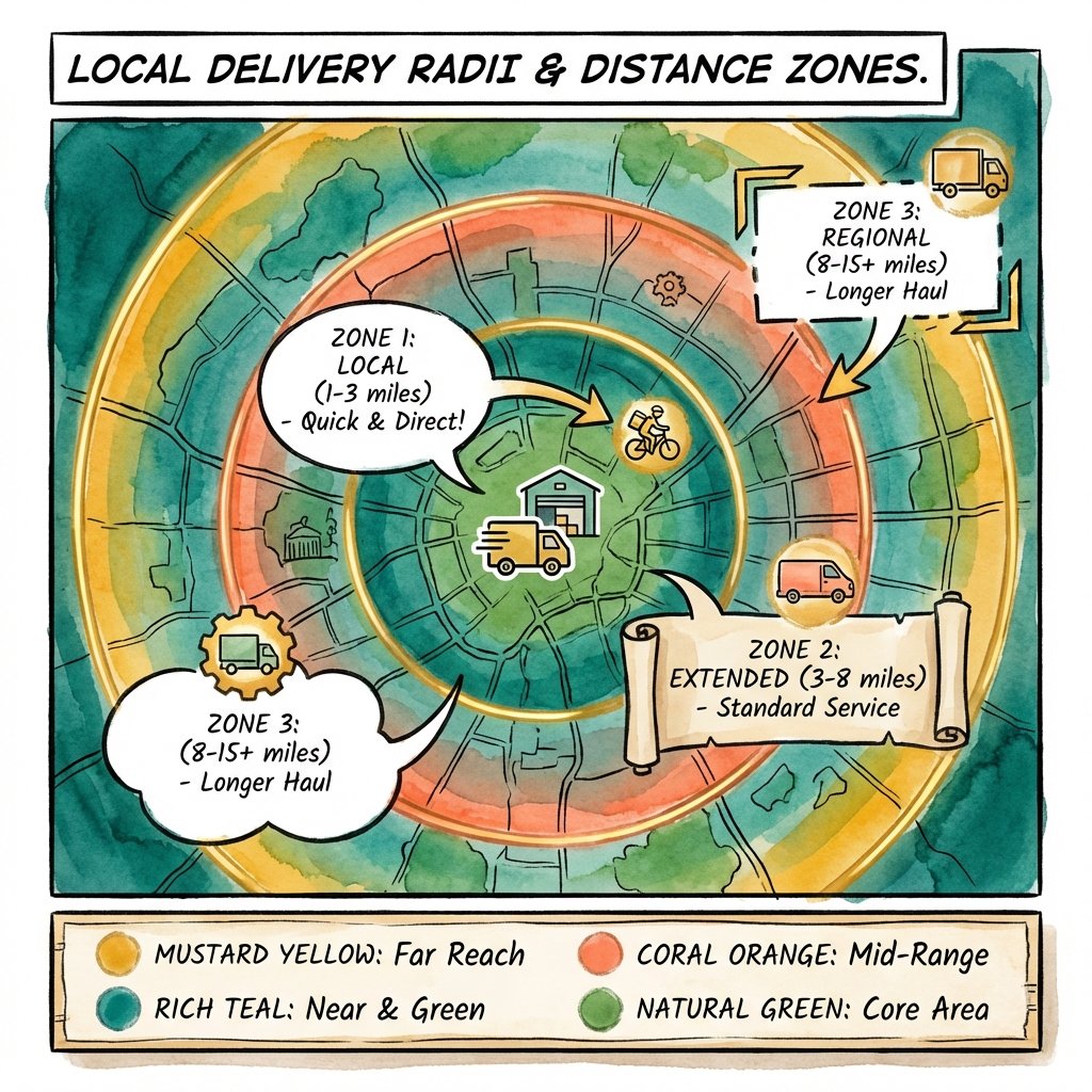 Map showing distance-based delivery zones