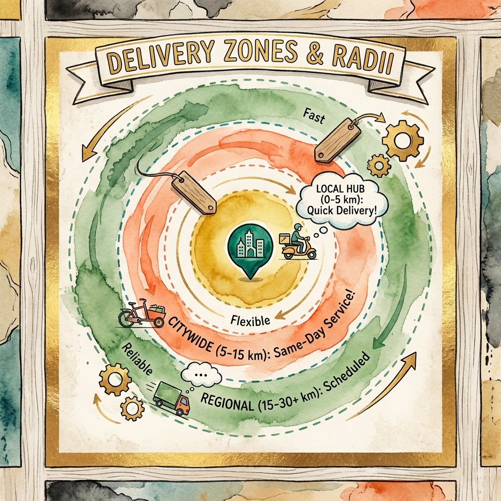 Map showing distance-based delivery zones
