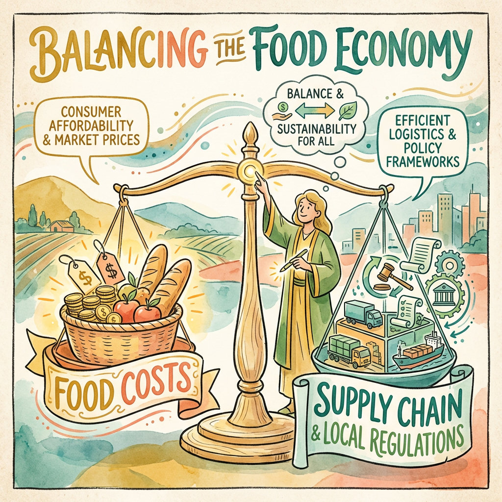 Infographic of scales balancing supply chain and economic factors