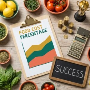 Restaurant owner analyzing food cost percentage and profitability