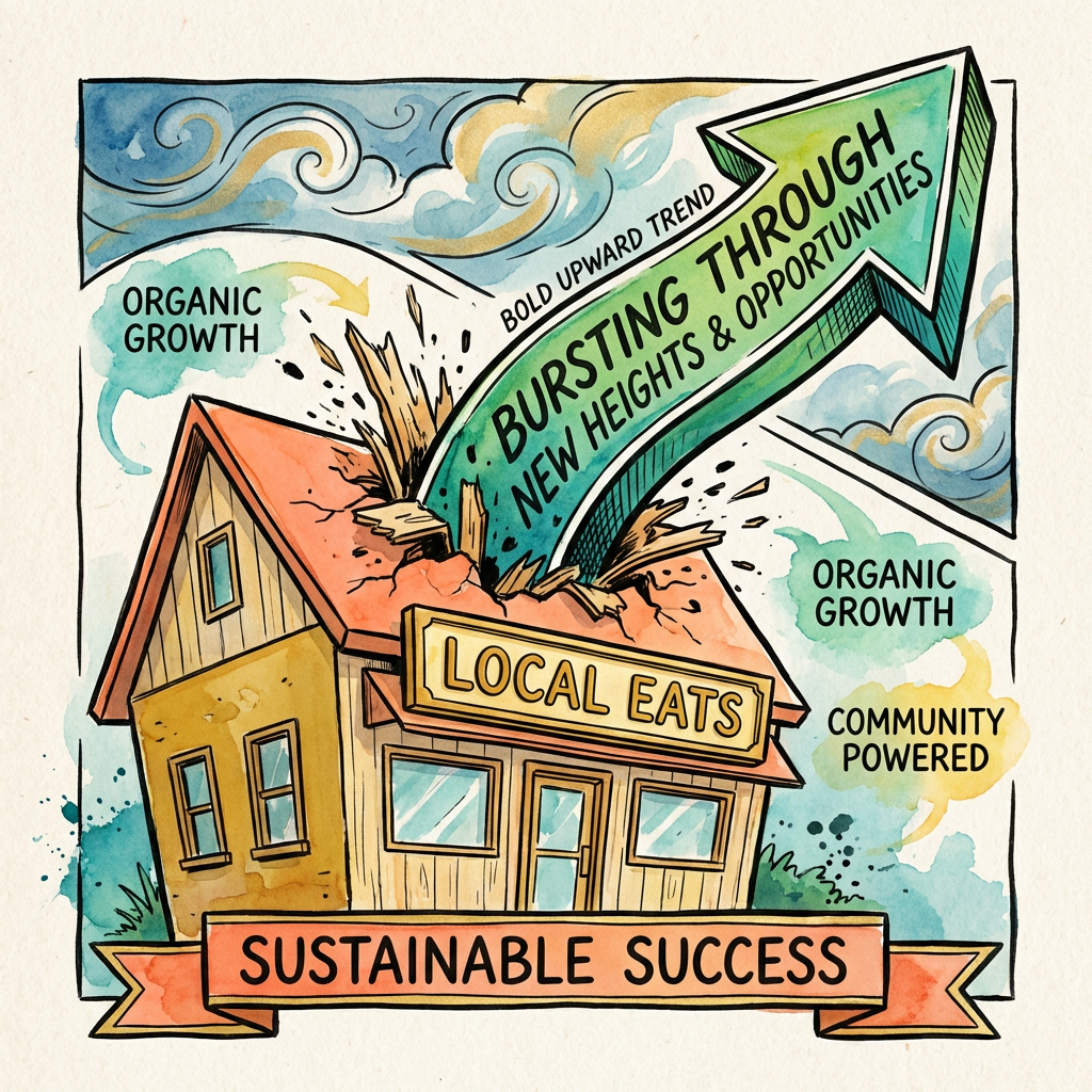 Graphic showing a massive upward green arrow representing increased restaurant profitability.
