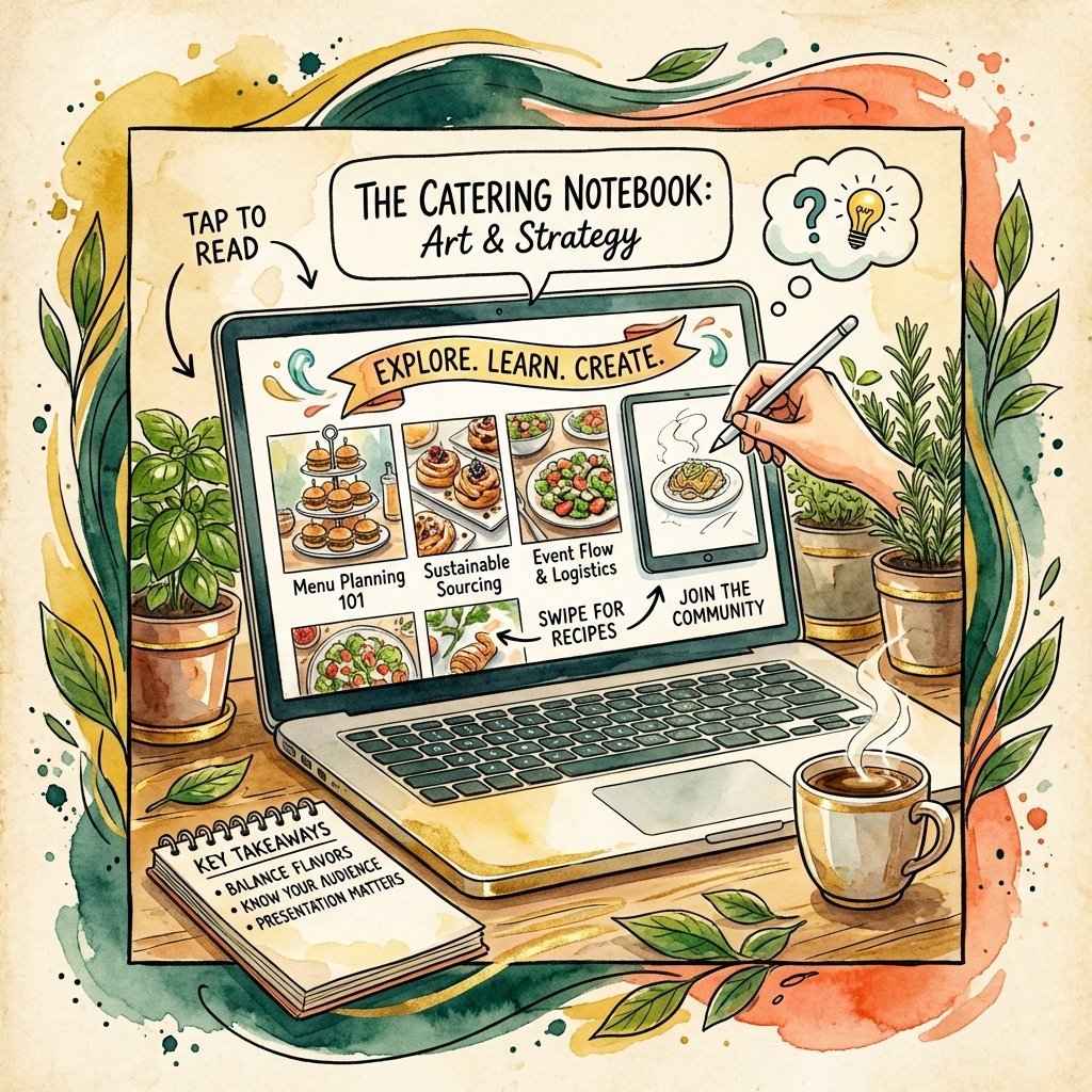 Laptop showing educational catering blog post