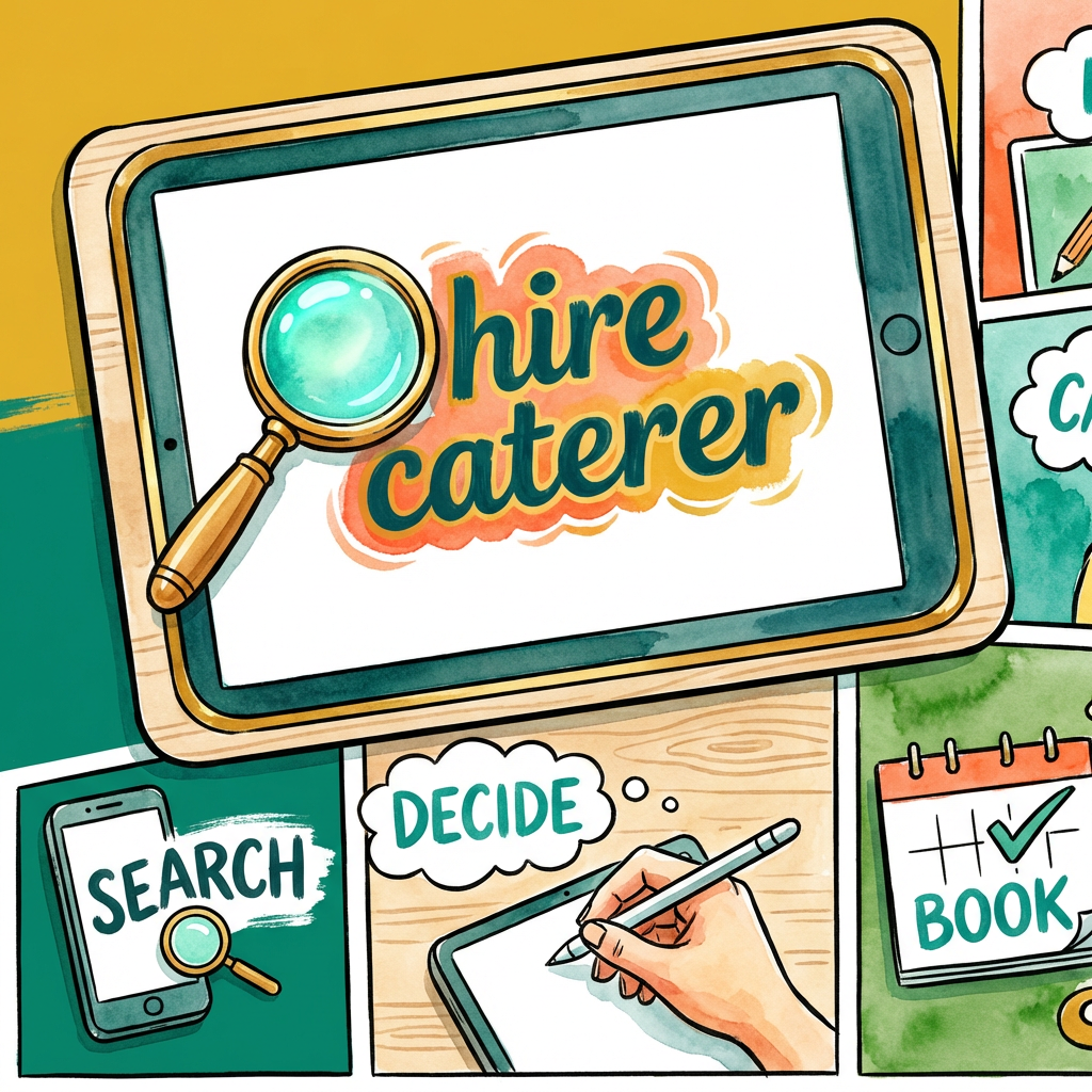 Magnifying glass showing high-intent catering search terms