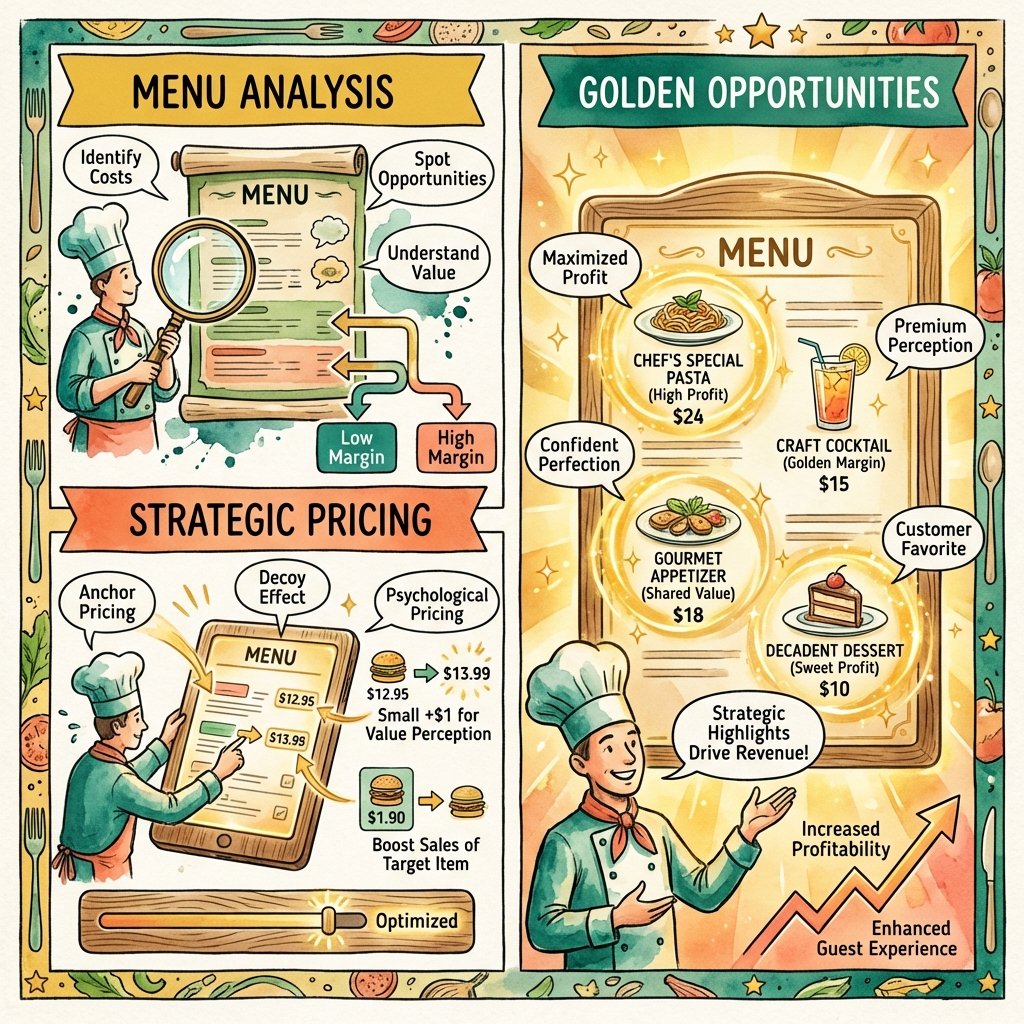 Highlighting high-margin dishes through menu engineering subtly shifts customer order patterns to boost profits.