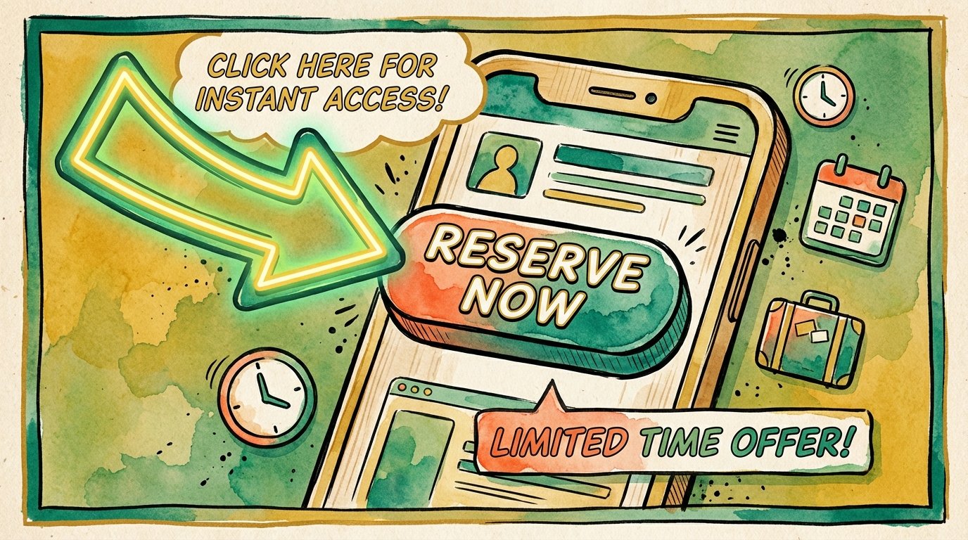 Graphic showing a bright arrow pointing to a 'Reserve Now' button.