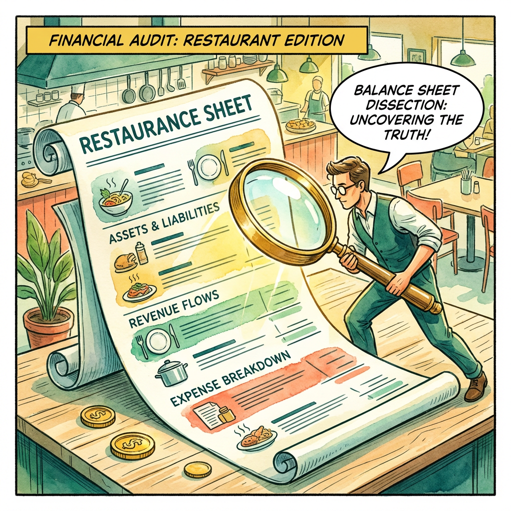 Graphic showing a financial audit for a struggling restaurant