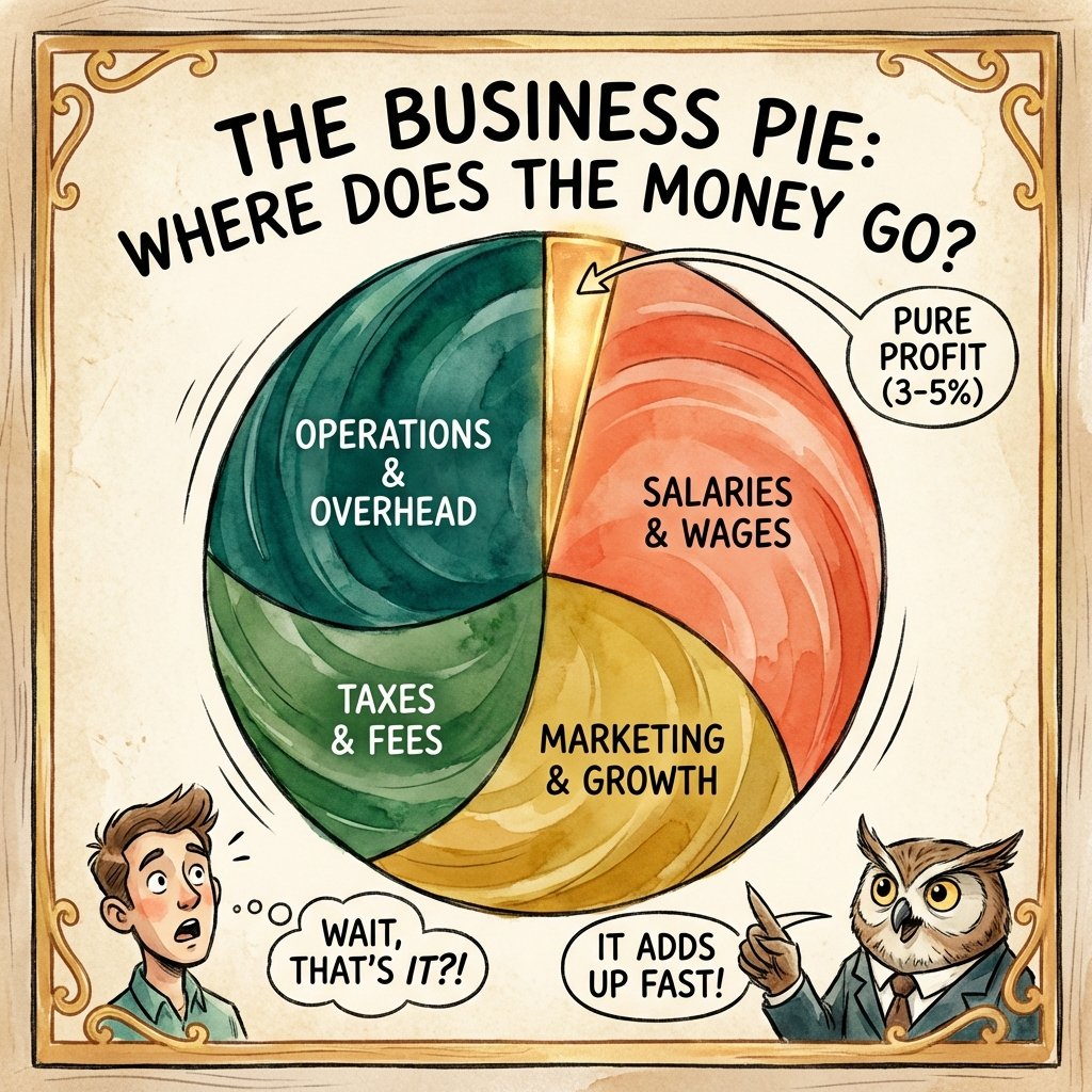 Infographic showing a pie chart where only 3 to 5 percent represents the average restaurant profit margin.