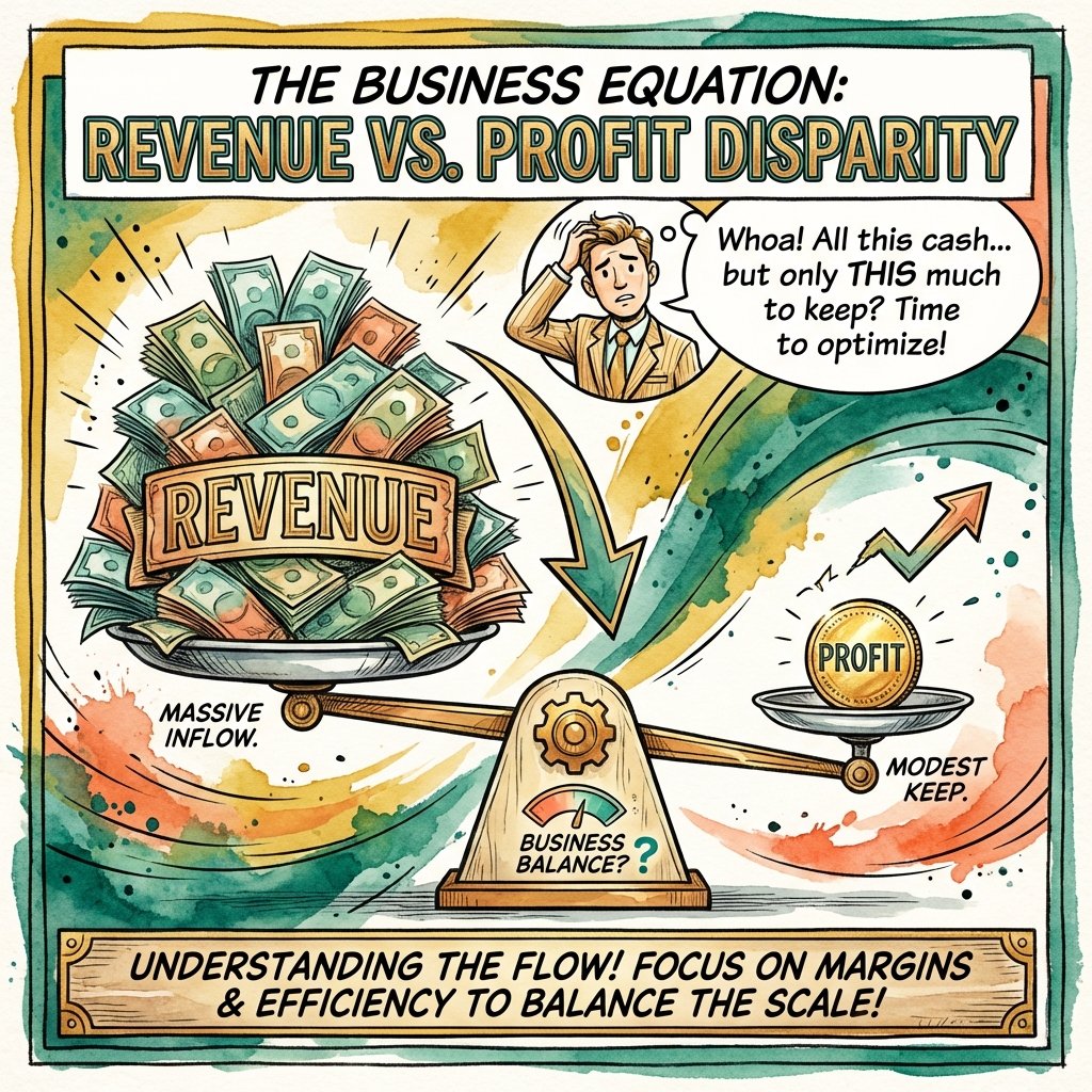 Graphic showing the massive scale difference between gross revenue and net profit.