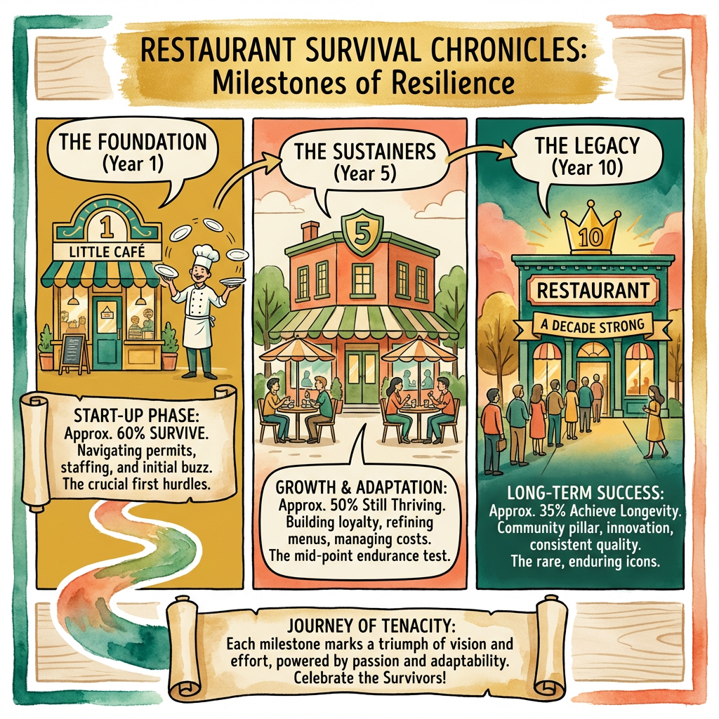 Infographic showing the timeline of restaurant survival milestones