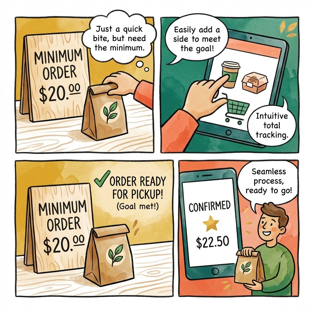 Takeout bag next to minimum order sign