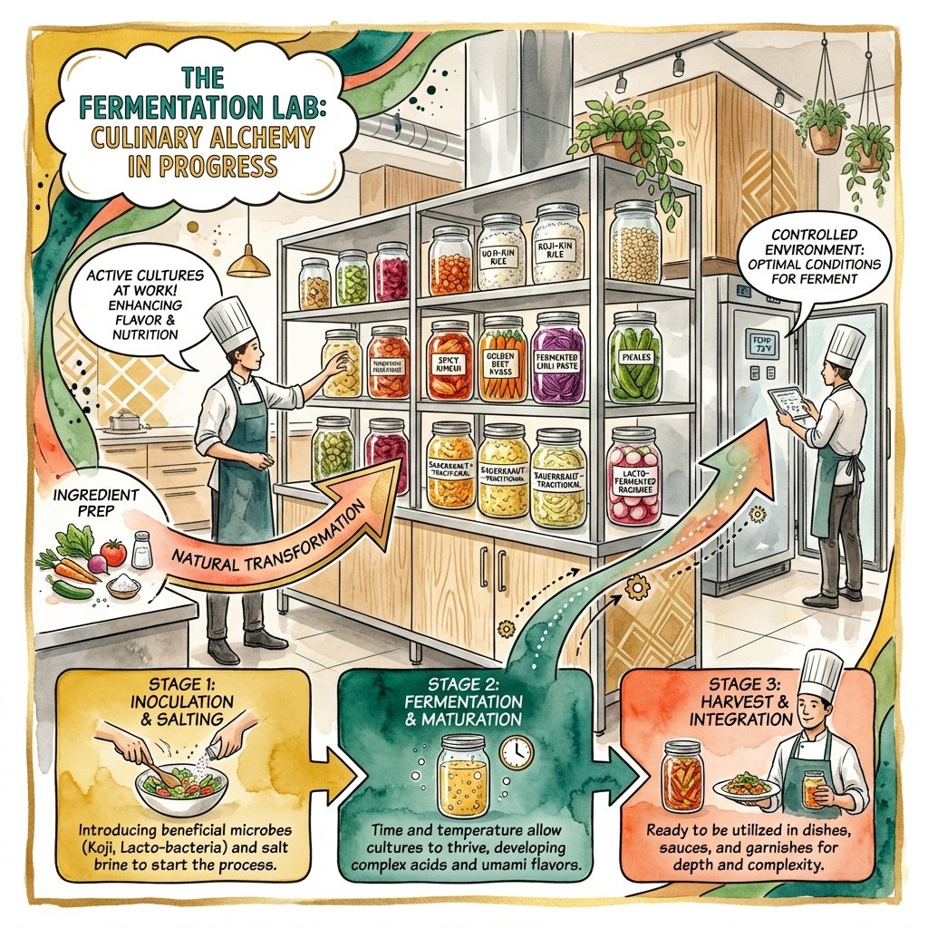 Restaurant fermentation lab developing complex flavor profiles