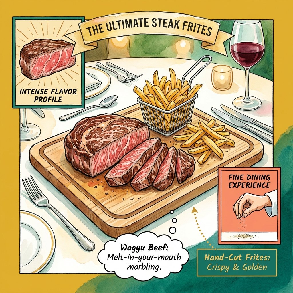 Classic steak frites featuring premium marbled authentic beef