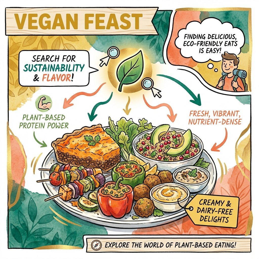 Vegan catering platter highlighted by search icons